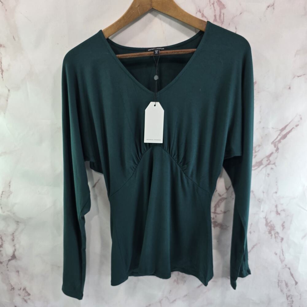 Universal Standard T Shirt Womens Small 3XS Dark Green Tee V Batwing Gathered